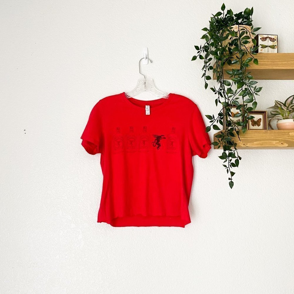 ☀️ FIREBALL Whiskey Crop Top Graphic Tee Size XS Casual Going Out Red Party Cute